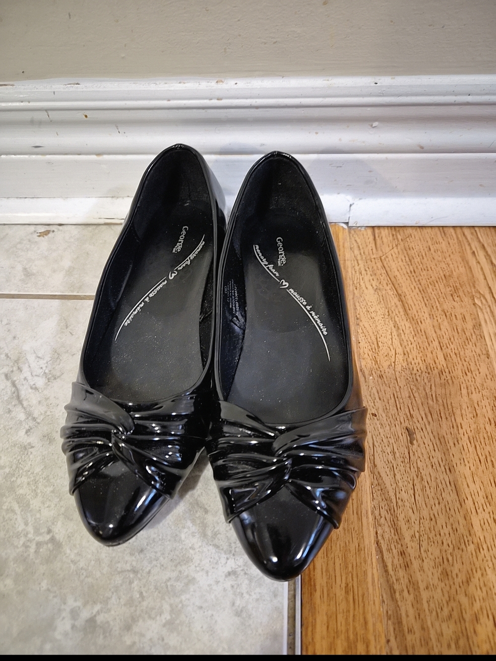 George Black Patent Pointed Toe Knot Flats